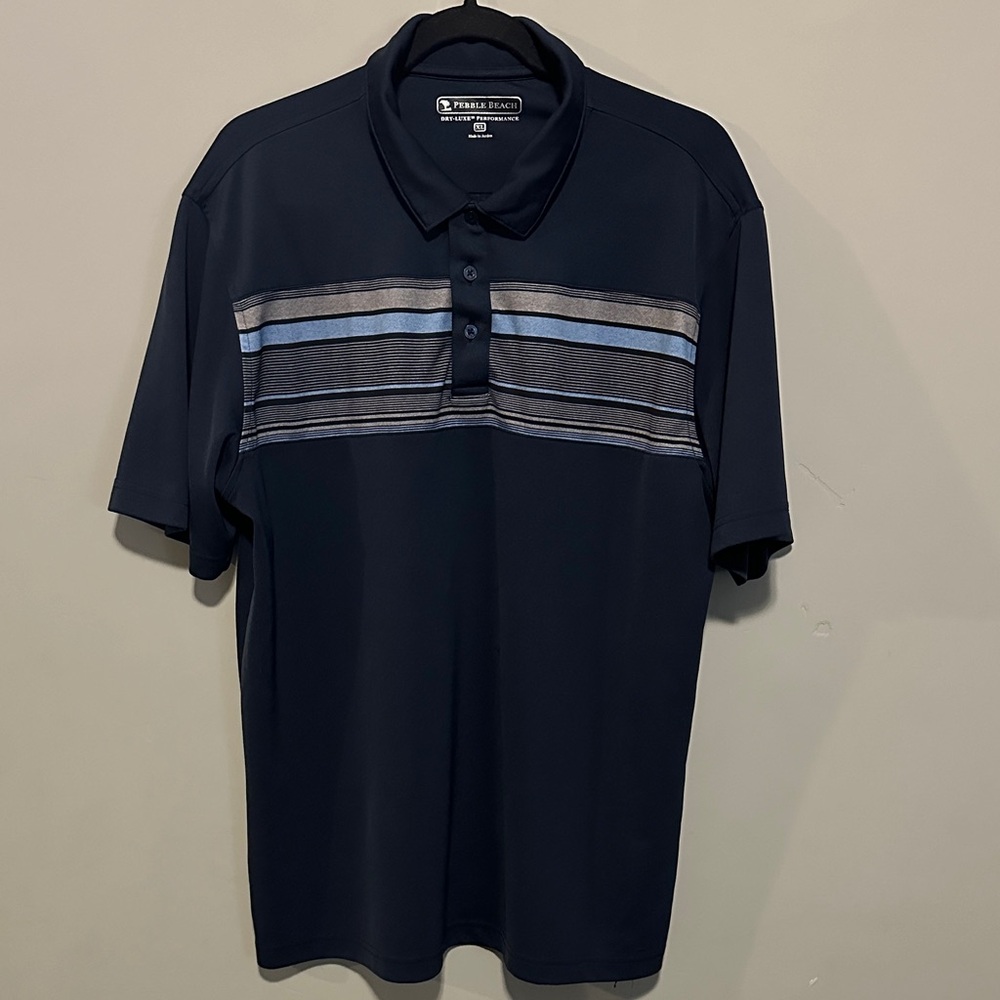 Pebble Beach Men's Polo with Navy and Gray Stripes